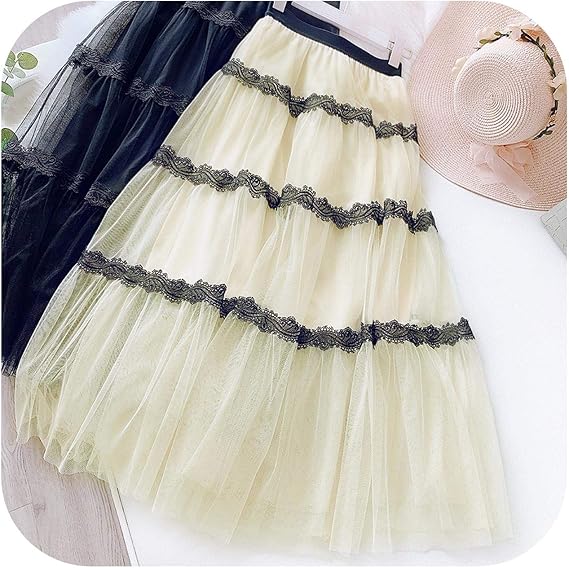 Amazon 初恋のゼリー レースチュチュチュールスカートwf0065女性レディース夏プリティロングスカートブラックブルーアプリコット女性 スカート Apricot One Size スカート 通販