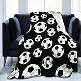 Fun Black and White Soccer Sports Ball Throw Blanket Soft Bed Bedding Warm Cozy Plush Flannel Fleece Blankets Gifts for Kids Boys Teens, Sofa Couch Bedroom Home Decor, 50"x40"