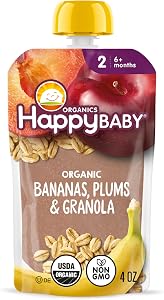 Happy Baby Organics Stage 2 Baby Food Pouches, Gluten Free, Vegan & Healthy Snack, Clearly Crafted Fruit & Veggie Puree, Bana