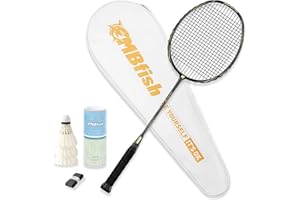 MBFISH Badminton Racket Set with 1 Carbon Fiber Racquet, 3 Shuttlecocks, 2 Replacement Grip Tapes and 1 Badminton Bag - Perfect for Outdoor Games and Gym 5U