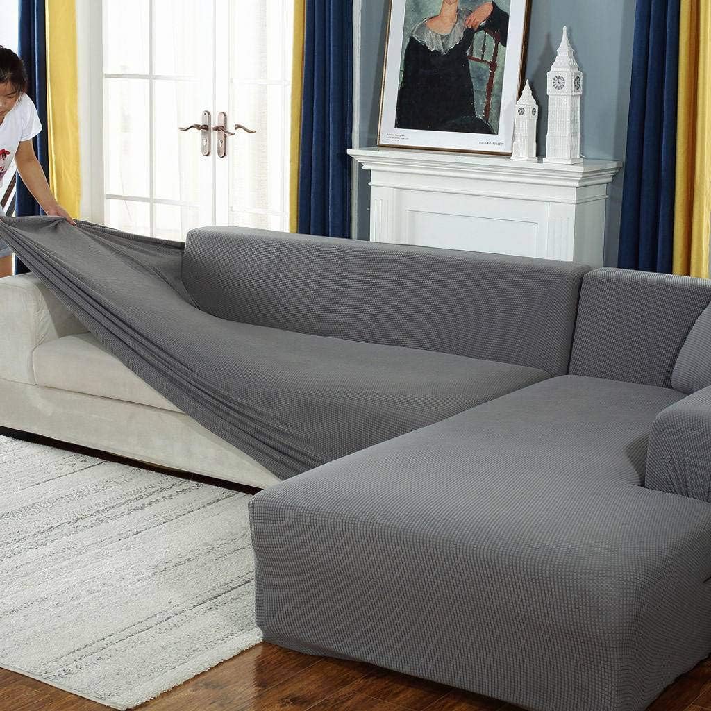 SHAFAJNC Solid Color Anti-Slip Anti Scratch Couch Cover,1 2 3 4 Seater Stretch Elastic Sofa Slipcover Spandex Sectional L Shape Sofa Cover Pets Kids Children Dog Cat-C-Oversized sofa