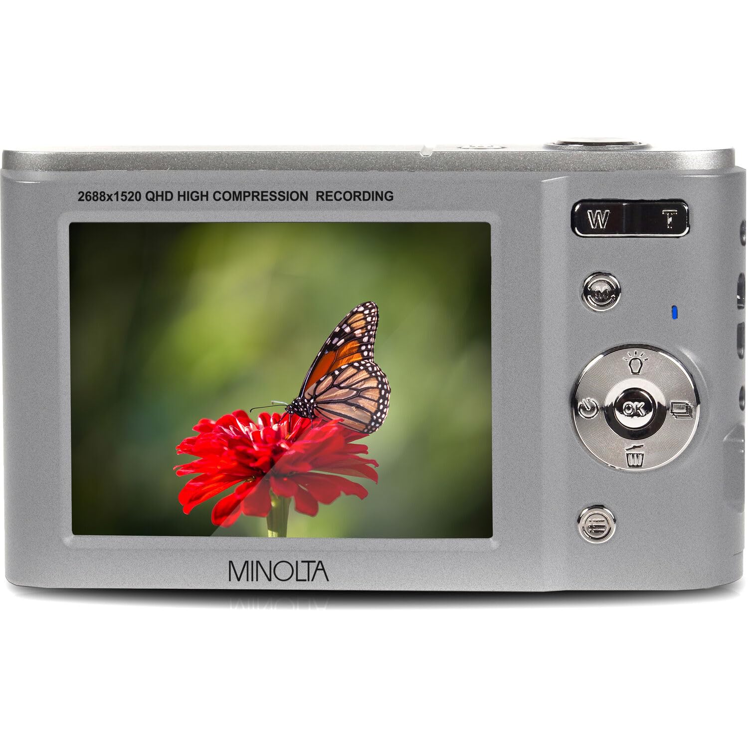Minolta MND20 44MP Digital Camera – 2.7K Ultra HD Video, 16X Digital Zoom, Anti-Shake Stabilization, Time Lapse, Face Detection, 2.9-inch LCD Display – Lightweight Compact Camera (Silver)