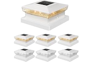 FLYINGOD Solar Post Cap Lights, 6 Pack Outdoor Fence Post Solar Lights for 4x4 5x5 Wood/Vinyl Posts, 10-12 Hours Dusk to Dawn Warm/Cool Light Glow for Garden/Deck - White