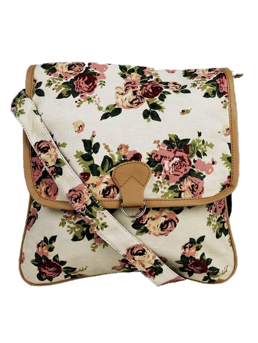 crafts my dream women's sling bag beige rose print cmd146