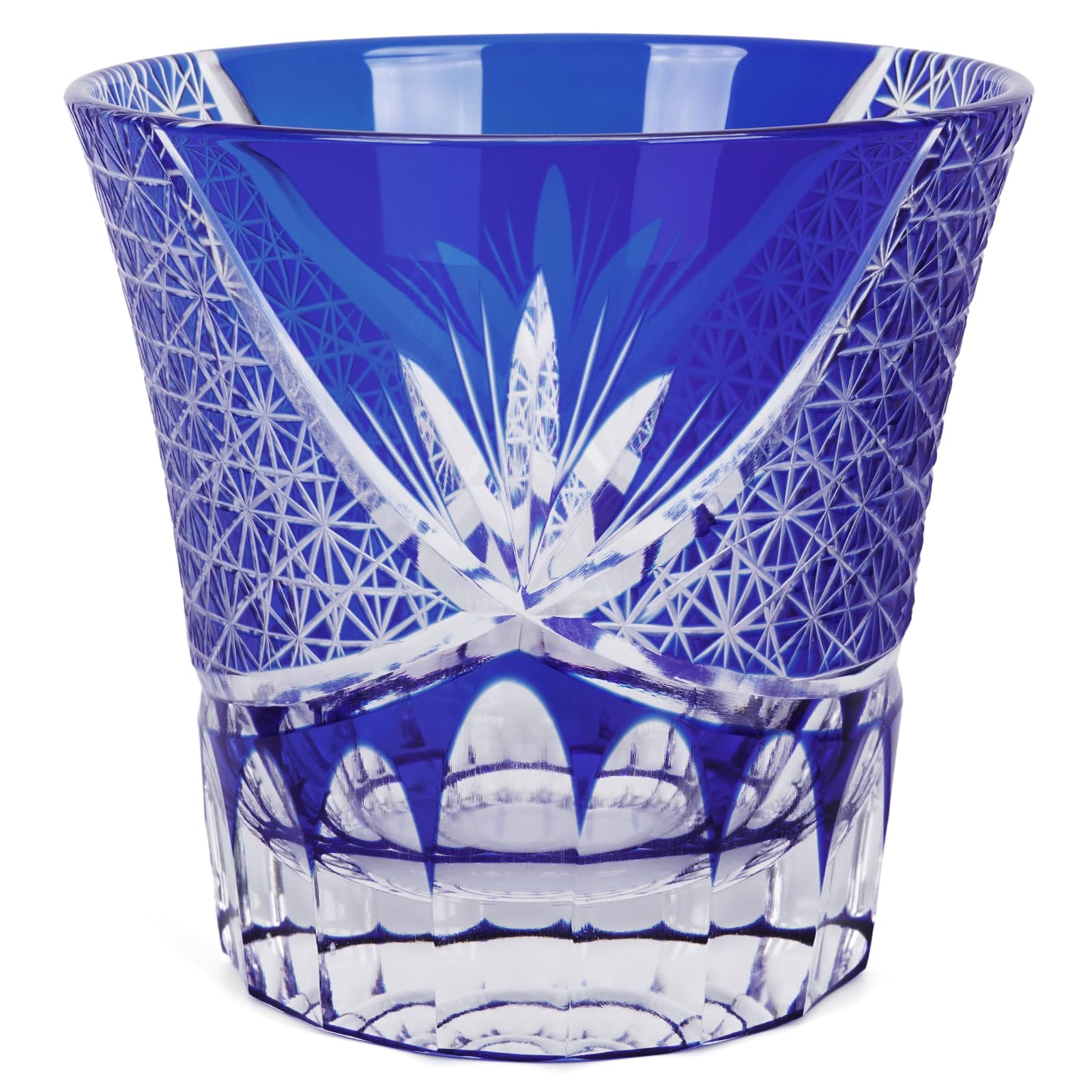 Photo 1 of SANMENMO Edo Tokyo Kiriko Whiskey Glasses- Japanese Style Luxury Handcrafted High Transparency Crystal Royal Lucky Blue Pattern Crystal Cocktail Tumbler- Gift for Men, Scotch,Wine and Rum Lovers-1 Cup