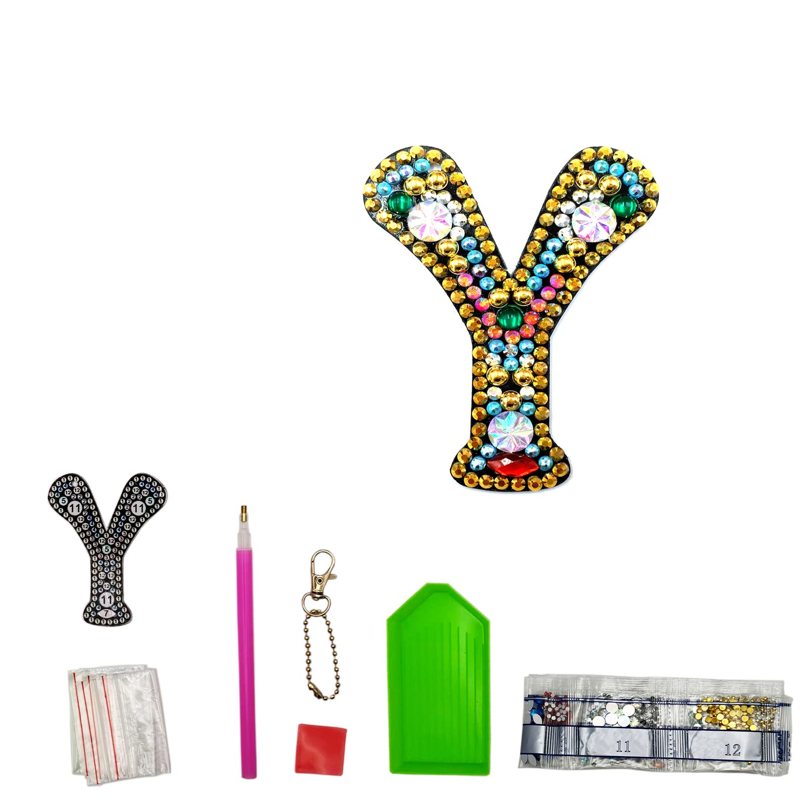 MEDOYOH DIY Letters "Y" Diamond Painting Key Chains, Double-Sided Retro DIY Diamond Painting Kits Keychain, DIY Letters Art Craft Crystal Diamond Keyring Kits for Key Chain Pendant Bag Decor Brooch