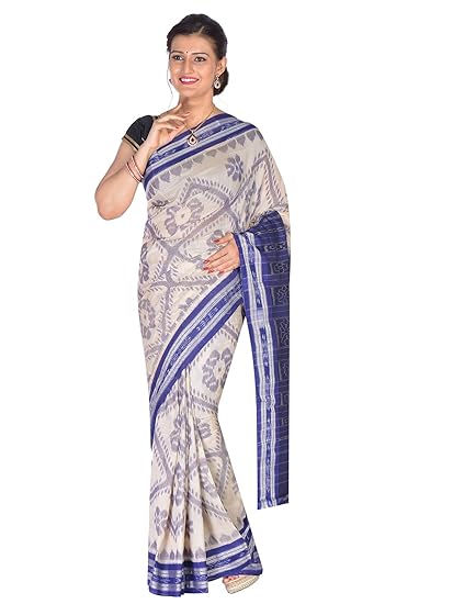 ODISHA HANDLOOM Womens Cotton Sambalpuri Ikat Saree (OHAUG2019-31, Off White)