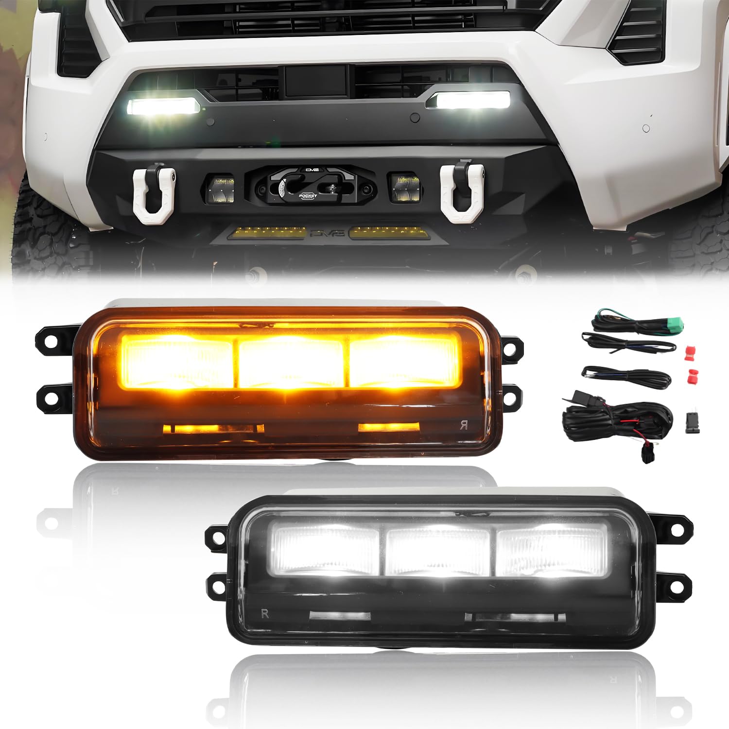 Photo 1 of DYNVEX New Switchback Front LED Fog Lights Assemblies for 2024-2025 Toyo-ta Tacoma, Clear Lens Amber Turn Signal Light & White Daytime Running Lights, [More Visibility & Safer] Fog Lamps, 1 Pair