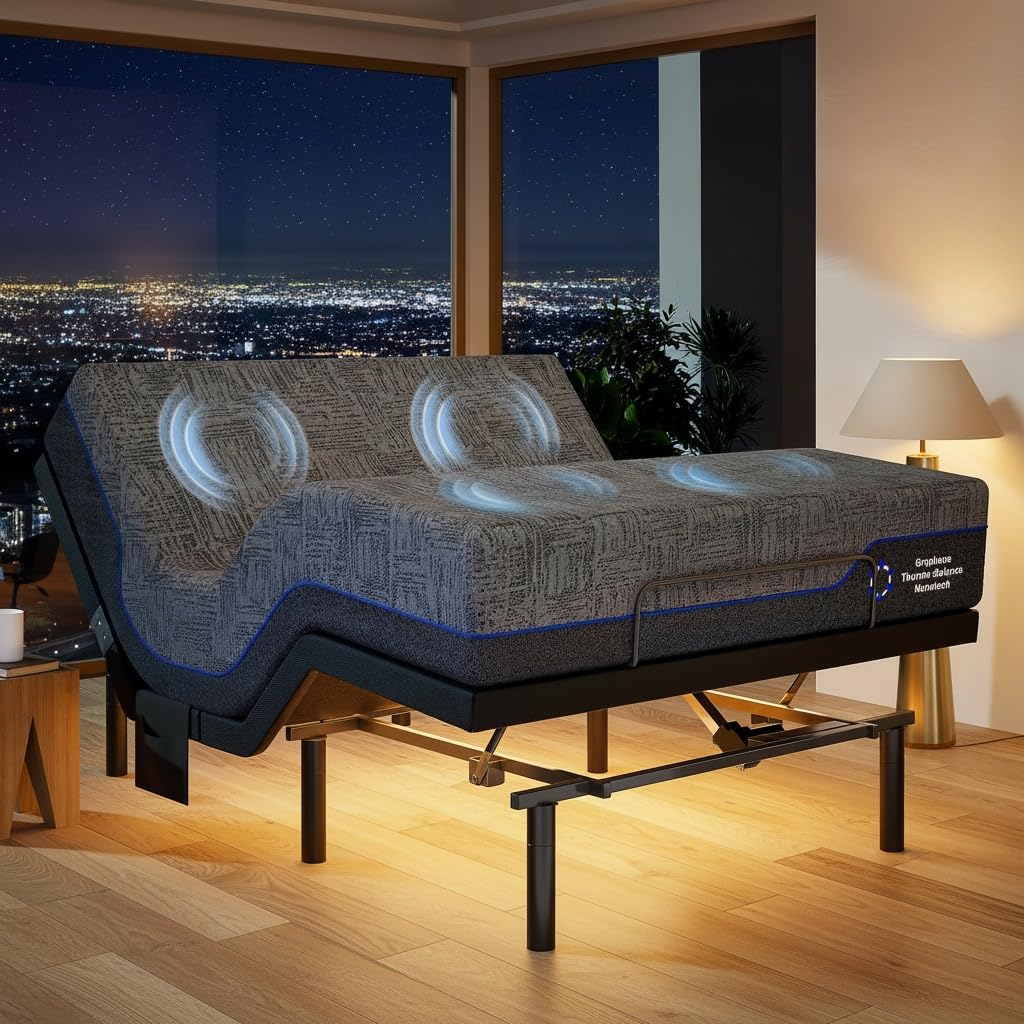 Photo 1 of Marsail NS1 Queen Massage Adjustable Base with Mattress Set,Dual Motor Frame + 14" Cooling Gel Memory Foam Mattress, Wireless Remote, CertiPUR-US