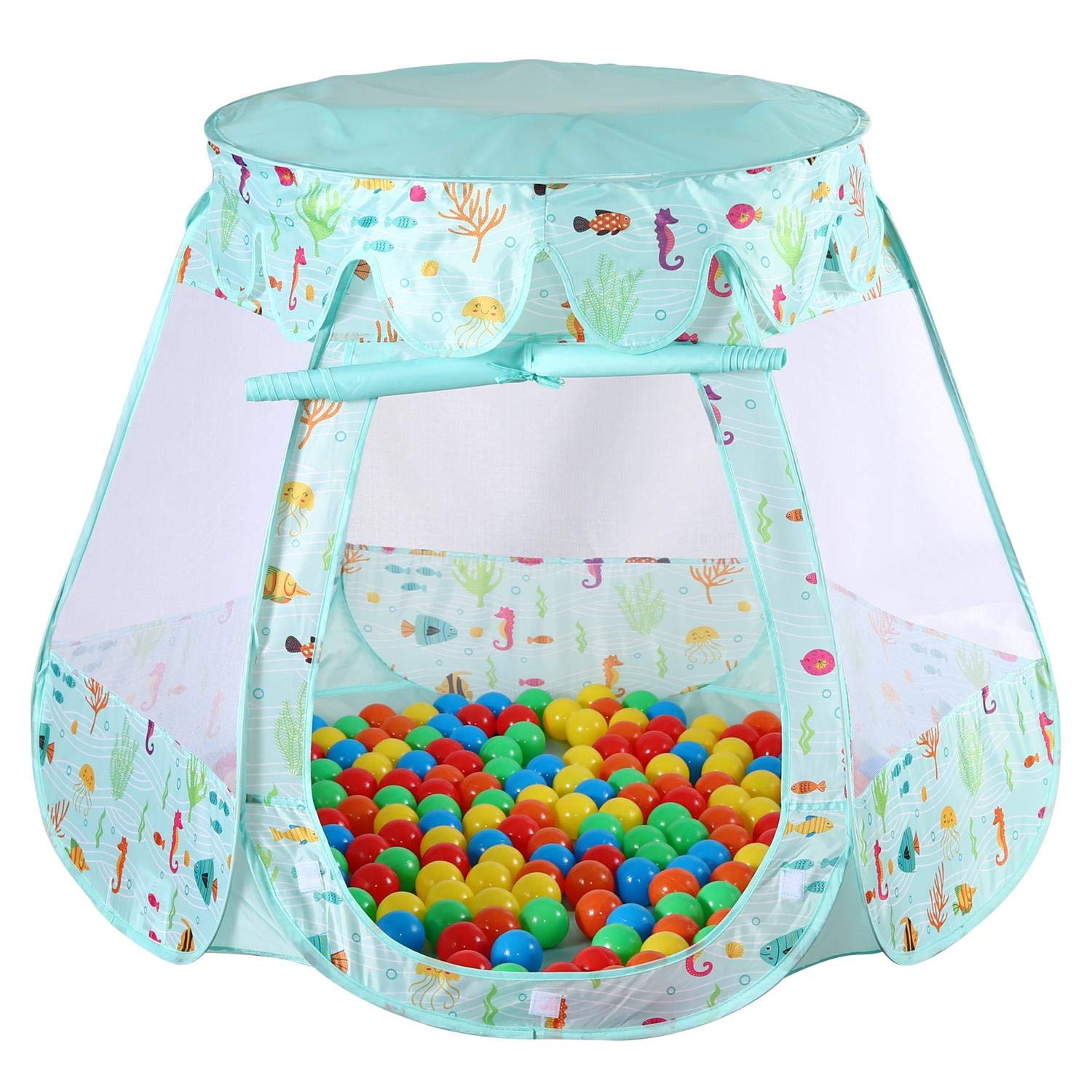SOKA Playhouse Tent Green Pop Up Ocean Indoor or Outdoor Garden Playhouse Tent with 100 Coloured Balls for Kids Childrens