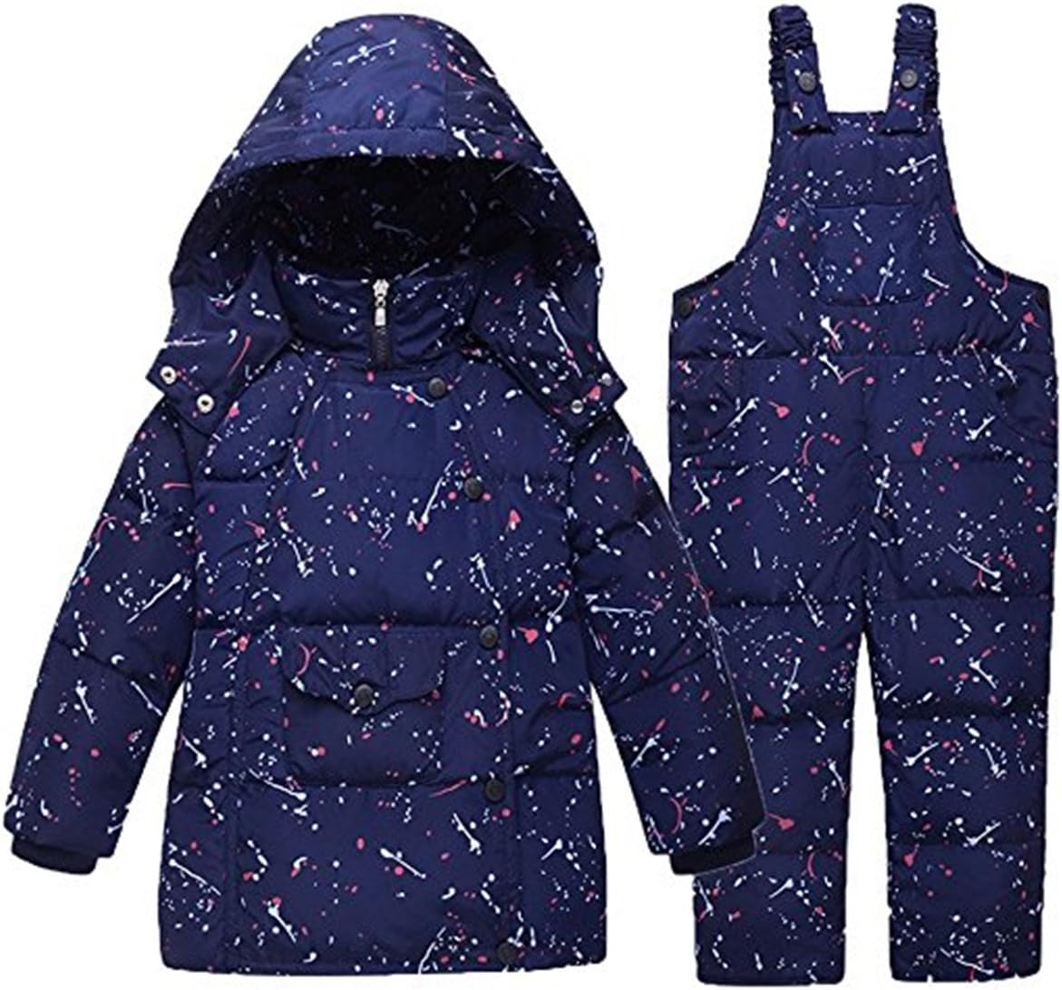 Little Unisex Baby Two Piece Winter Warm Snowsuit Puffer Down Jacket with Snow Ski Bib Pants Outfits