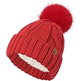 DS DADOU&XIAOSHAN Winter Hats for Women, Fleece Lined Beanie with Pom Pom, Girls Womens Knit Hat Beanies Toboggan