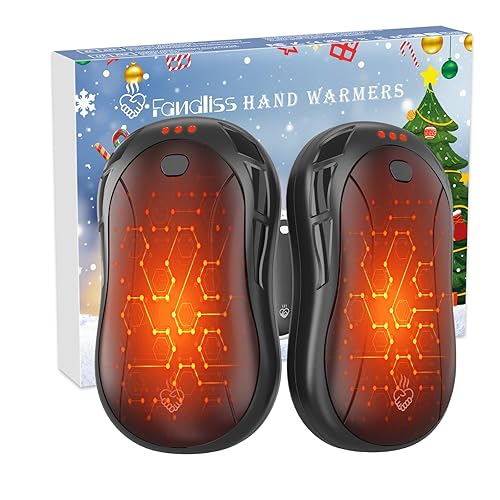 2-Pack Hand Warmers Rechargeable,FANDLISS 6000mAh Large Battery Capacity Hand Warmer,Hand Warmers Reusable for Camping/Hiking/Travel/Work,Best Tech Gift,Black