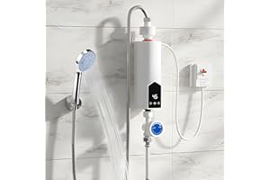 KQIANG Instant Electric Bathroom Hot Water Heater 5500W 220V Whole House with Shower Head Set Mini Tankless Electric Water Heater LCD Digital Water Heater Use for Pet,RV,Camping Barns-Shower Head Water Heate