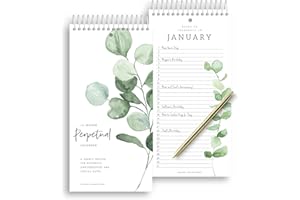 Bliss Collections Perpetual Calendar, Important Dates to Remember, Monthly and Daily Wall Hanging Organizer for Important Dates, Birthdays, Anniversaries and Special Days, 5"x10" (Greenery, 12 Sheets)