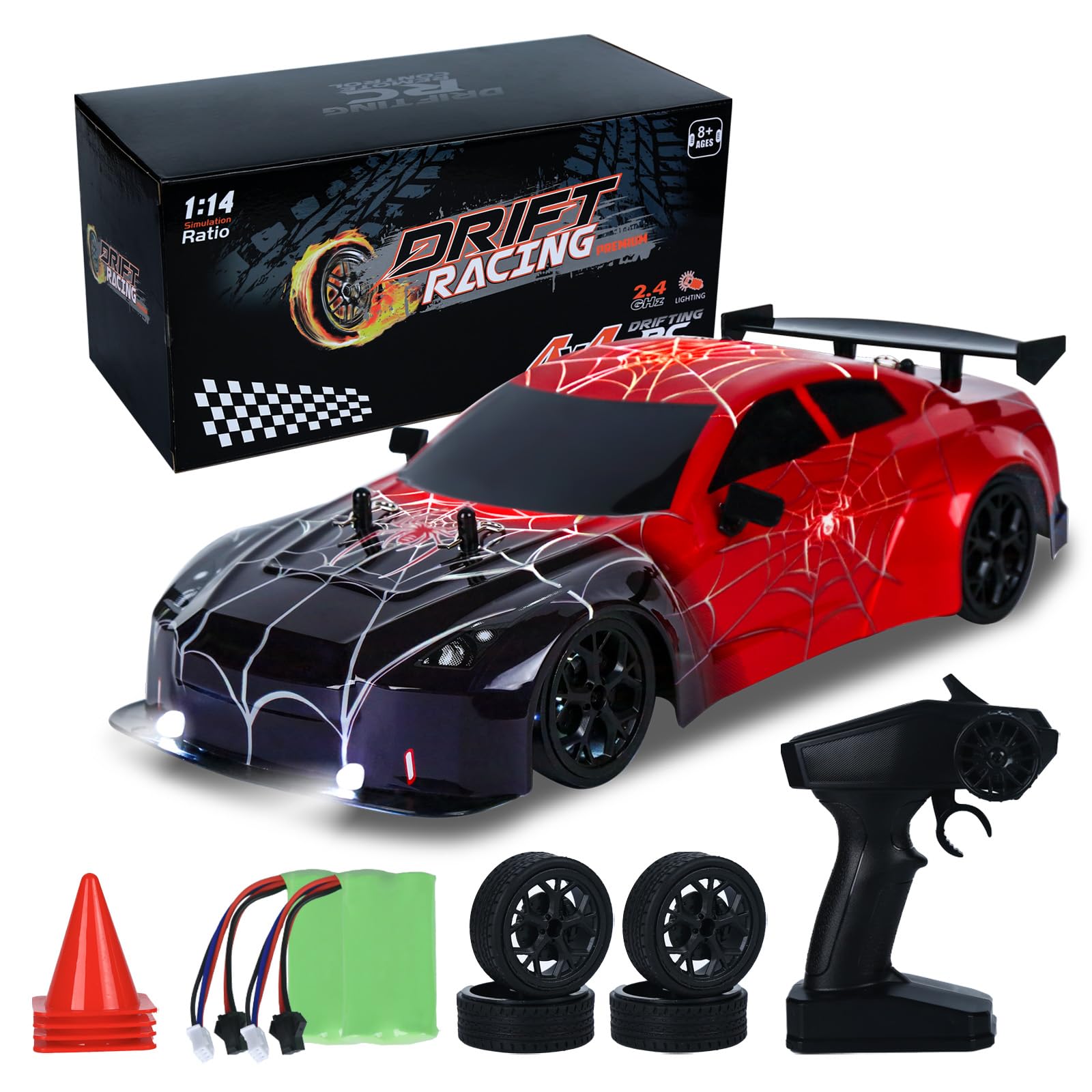 iBlivers Spider RC Drift Car, 1:14 Remote Control Drift Car with Full Proportional Throttle 4WD GT Vehicle RC Drifting Cars Gifts Toy for Adults Boys Kids