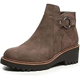 Womens Ankle Boots Chunky Low Heel Short Booties Comfortable Round Toe Dress Fall Boots with Side Zipper