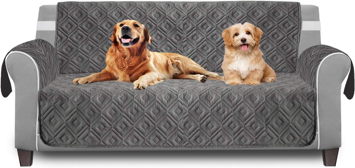 Hafaa Quilted Waterproof Sofa Slip Cover, Anti Slip Kids & Pet Protector for Furniture Sofa Settee Throws 1,2 & 3 Seater Size (Dark Grey Sofa Cover, 2 Seater)
