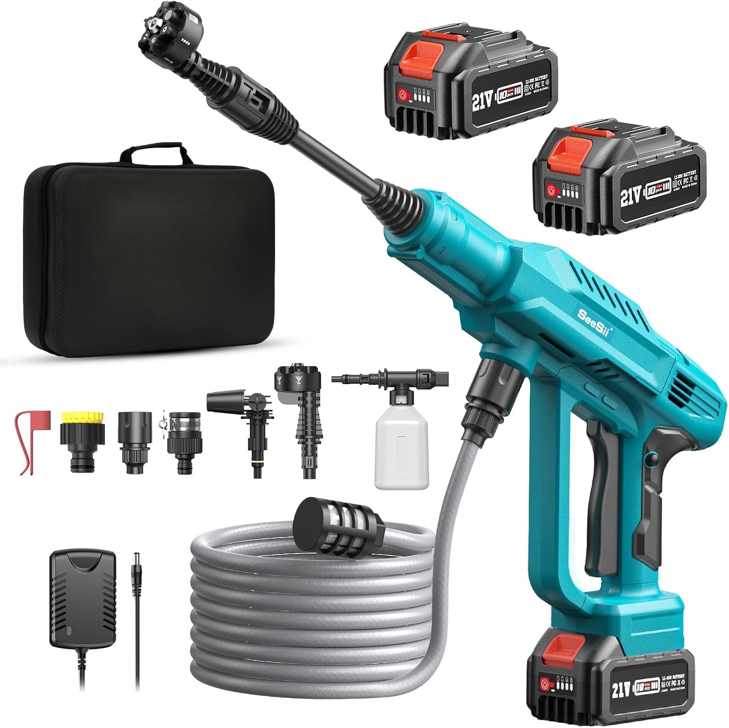 Photo 1 of SEESII Cordless Pressure Washer - 970PSI Battery Powered Pressure Washer, 2 Rechargeable Batteries, 6-in-1/360°Adjustable Nozzles, Portable Handheld Power Cleaner for Car Home Floor/Fence/Patio