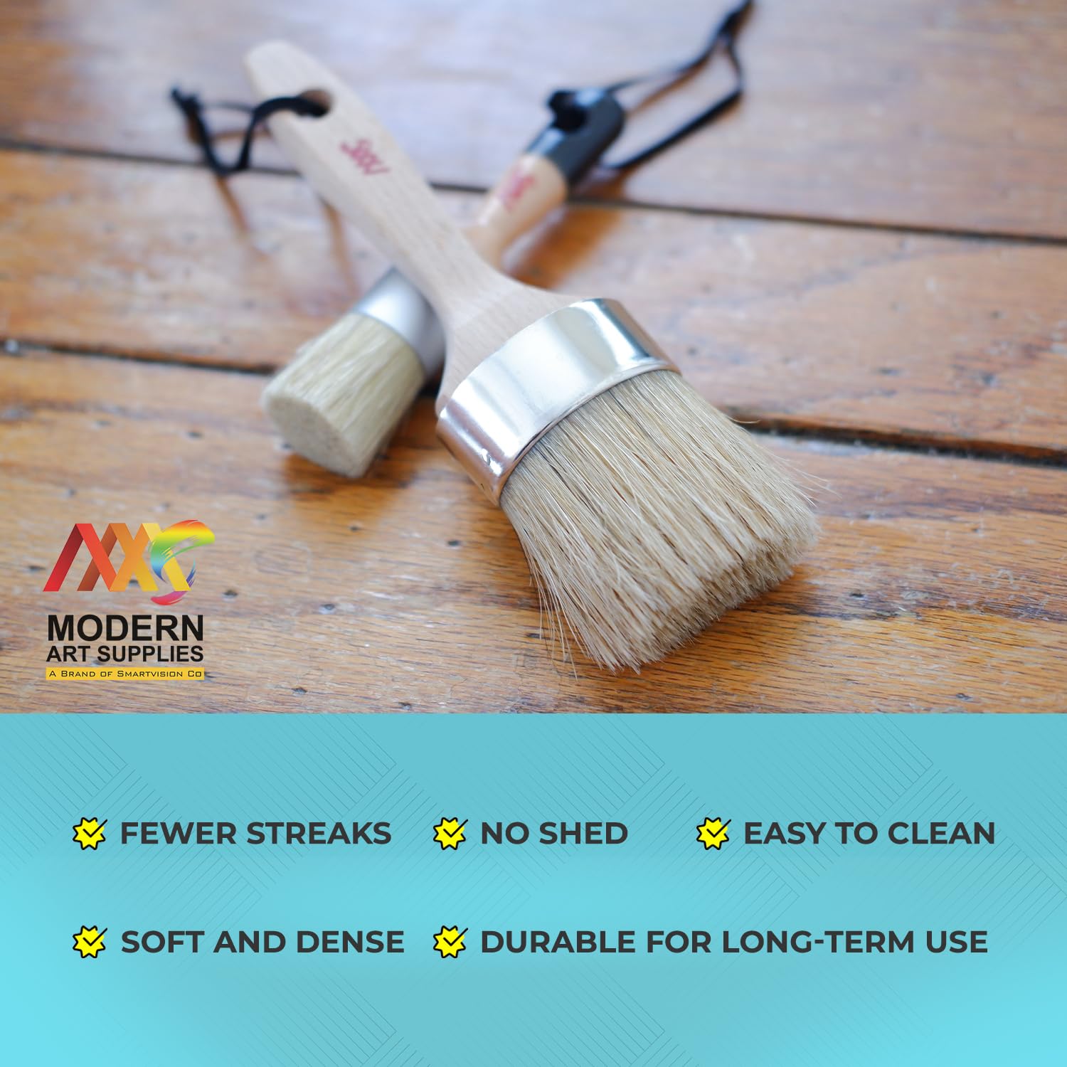 Chalk Wax Paint Brush 4PCs Set Including 3 Small for Furniture Painting and 1 Large Bristle Paint Brushes Set Compatible with Annie Sloan Paint, Fusion Mineral Paint