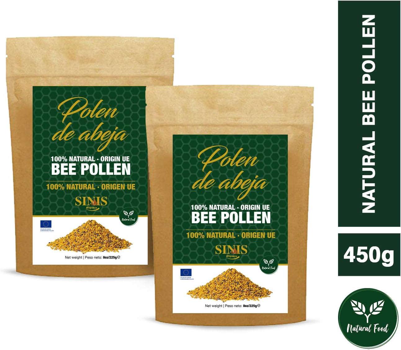 Sinis Hispania - Natural Bee Pollen - Pack 2 un - (450g/15.88Oz) - Hand-Picked - Origin European Union