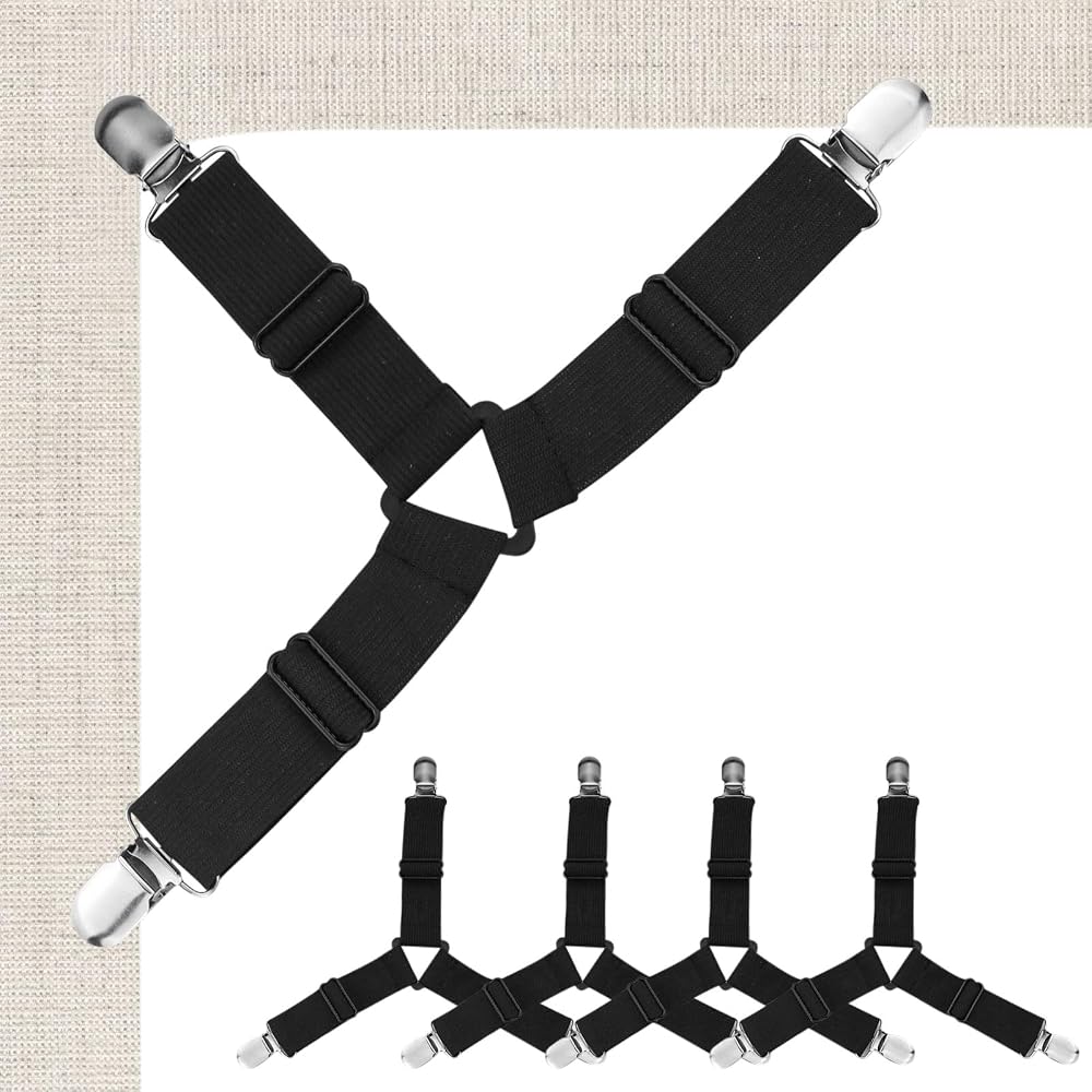 ZCYKJ Bed Sheet Holder Corner Straps 4 Pcs Adjustable Black Fasteners