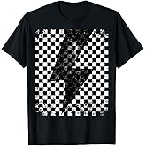Checkered Lightning Bolt Thunder Checkerboard Graphic T-Shirt Small