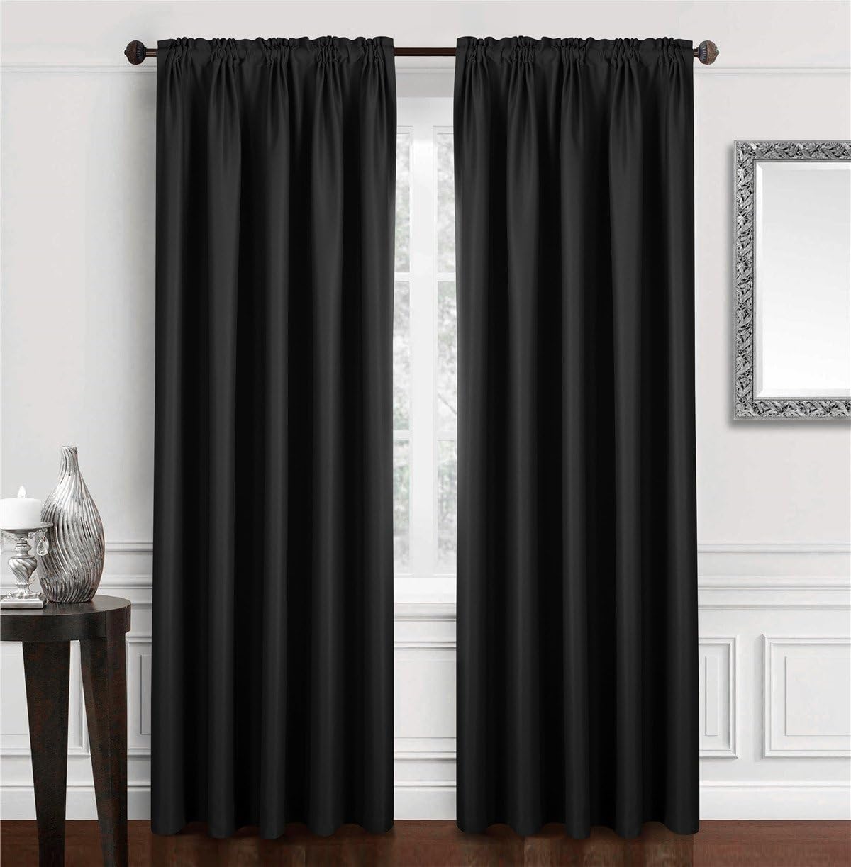 Dreaming Casa Blackout Curtain Thermal Insulated Bedroom Curtains Grommet Top Solid Curtains for Kids Rod Pocket Window Treatments Blackout 55" W x 102" L Black 2 Panels