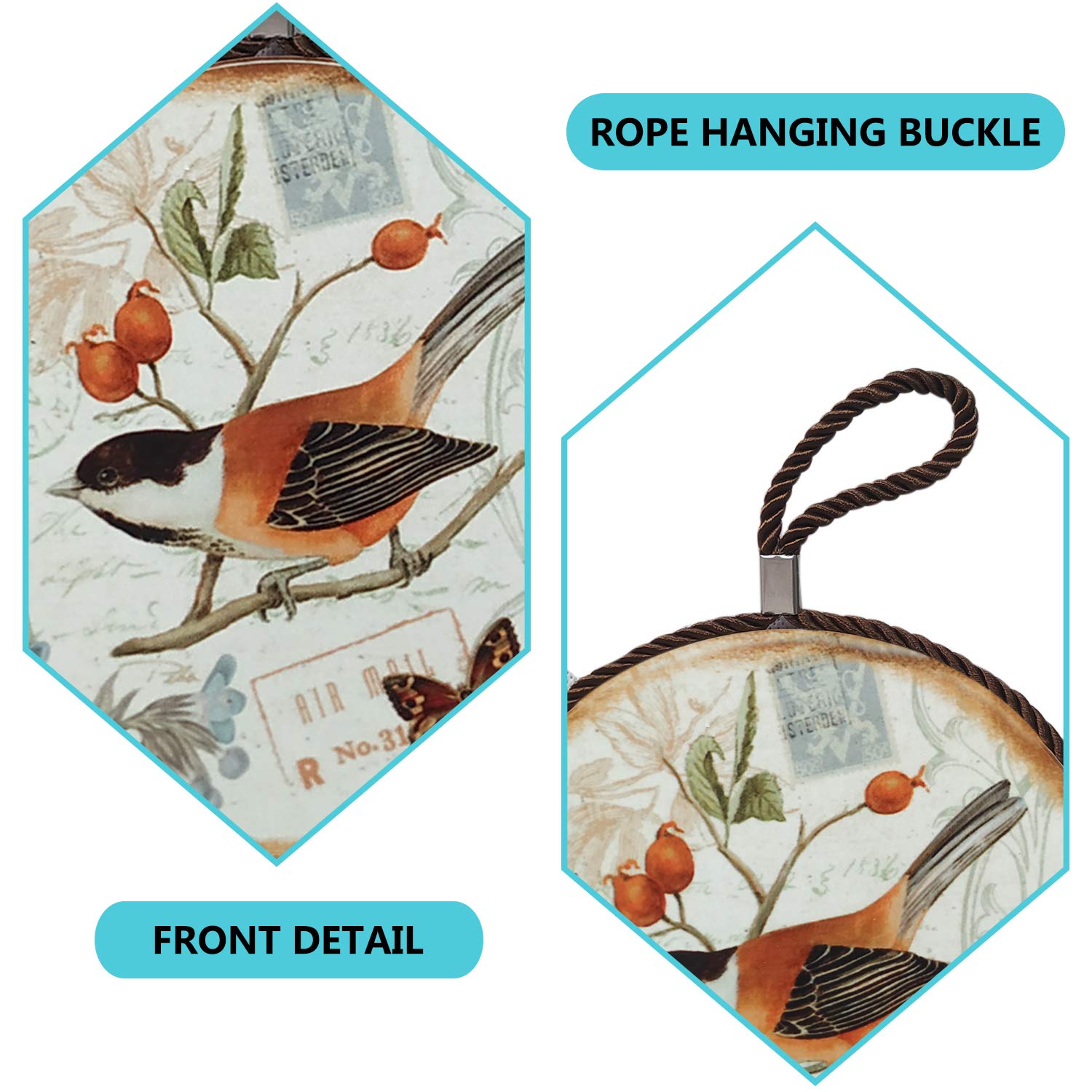 LoveHome Decor Ceramic Pot Holder,Vintage Style The Painting Bird Pattern Non-Skid Heat Insulation Hot Pot Pad Mug Cork Mat Cork Holder Round Bowl Pad Coaster Cushion