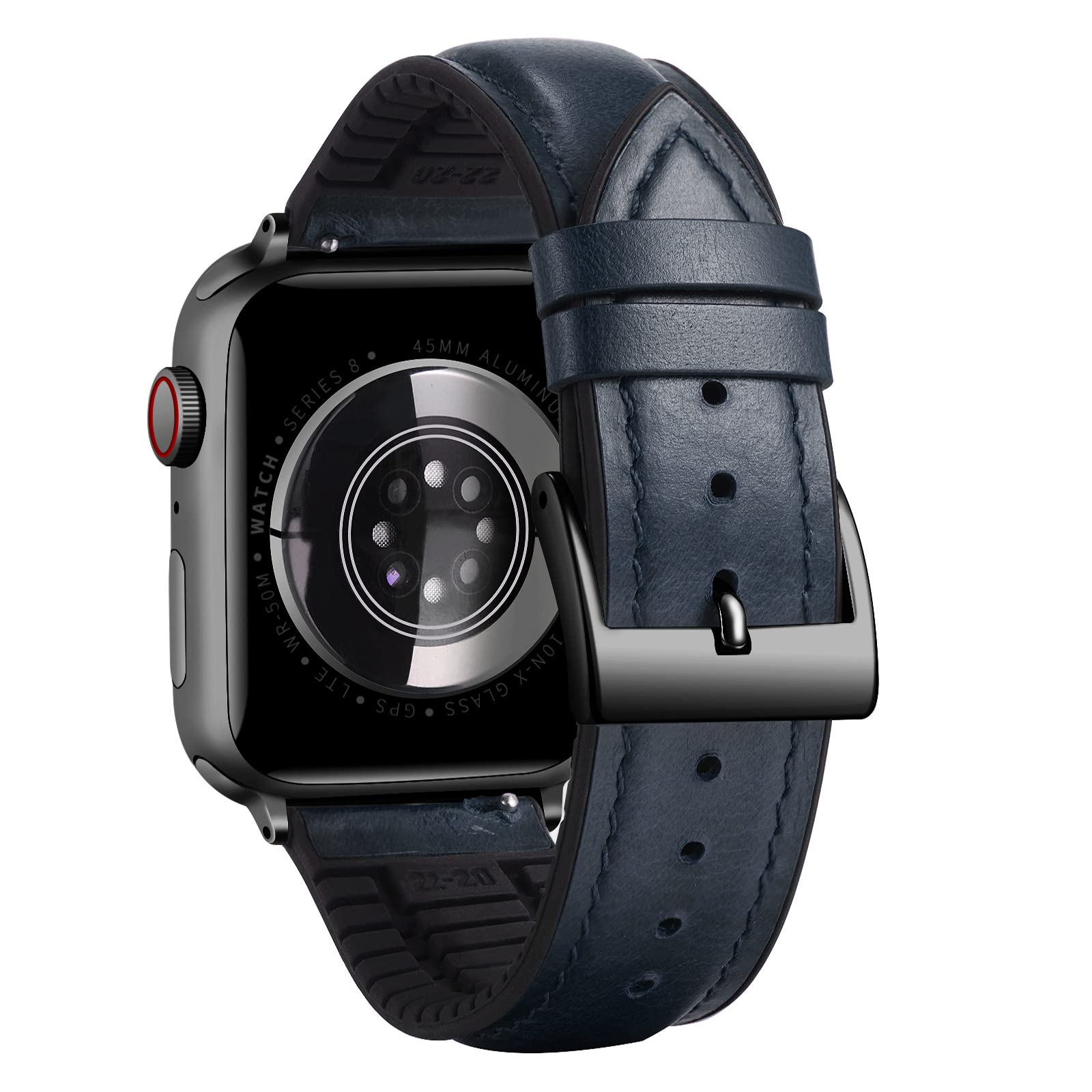 BINLUN Compatible with Apple Watch Strap 42mm 44mm 45mm 46mm 49mm Oil Wax Leather and Breathable Silicone Hybrid Replacement Band Compatible with iWatch Ultra SE SE2 Series 11/10/9/8/7/6/5/4/3/2/1