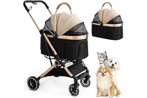 FOREVER QUEEN 3 in 1 Pet Stroller with 4 Wheels, Foldable Pet Travel Carrier for Small/Medium Dogs Cats up to 50lbs, Detachble Portable Pet Bag, Storage Basket