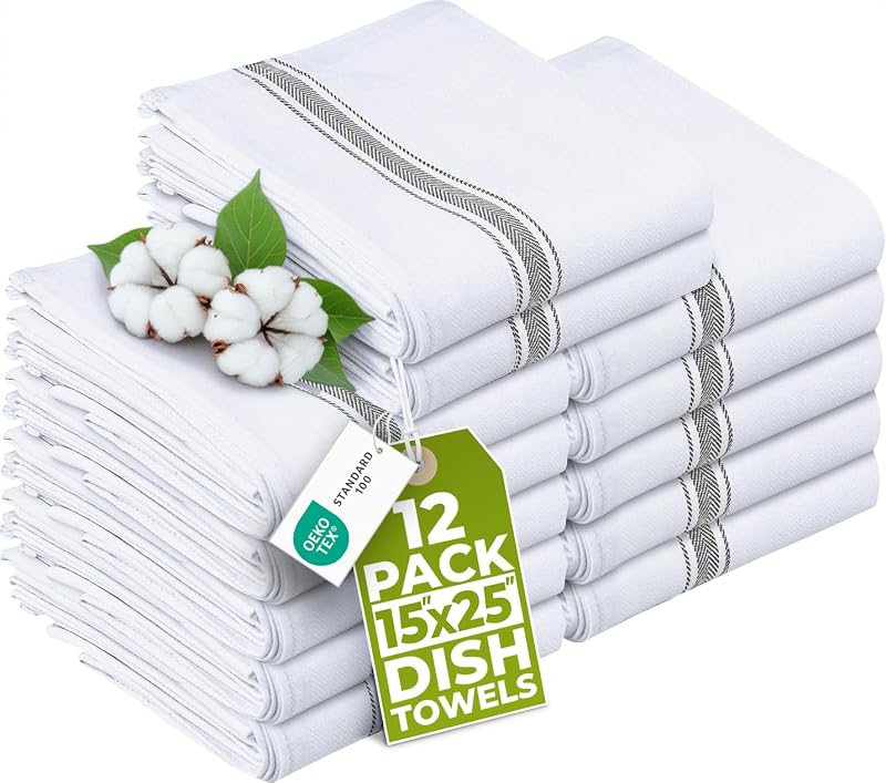 Utopia Towels 200 GSM Grey Dish Towels Pack 12 38 x 64 cm 100% Cotton