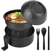 UUGLAM Ramen Bowl Set, Ramen Cooker 33 oz, Ramen Bowls with Chopsticks and Spoon, Microwave Pasta Cooker, College Dorm Essentials for Girls Guys (Black)