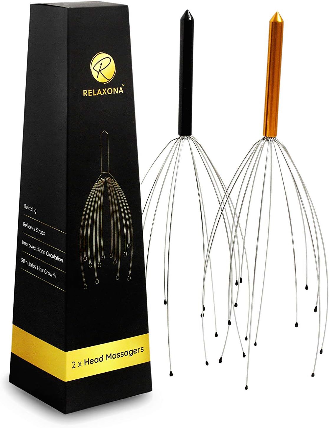 RELAXONA Head Massager, 2 Pack (Gold & Black), Stimulates Hair Growth