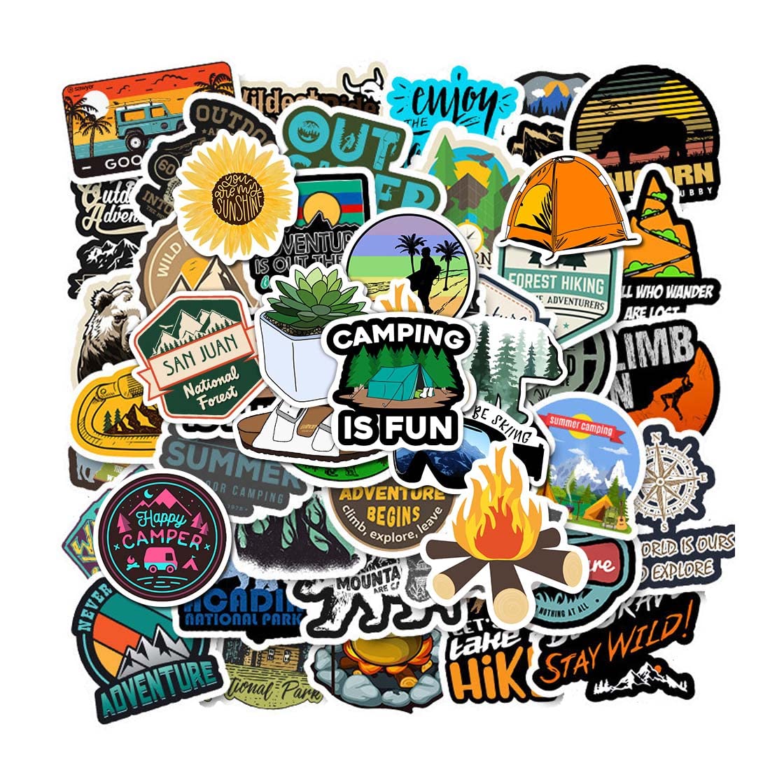 100 Pcs Outdoor Stickers Hiking Camping Sticker Adventure Wilderness Nature Stickers Pack Travel Waterproof Vinyl Stickers Decals for Water Bottle Laptop Luggage for Adults Teens Girls