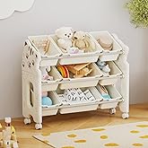 Buy1CrossGo Cat Pattern Toy Storage Organizer with 9 Toy Bins for Kids Organizer, Rolling Kids Organization and Storage, Toddler Toy Storage Shelf for Playroom, Bedroom, Livingroom