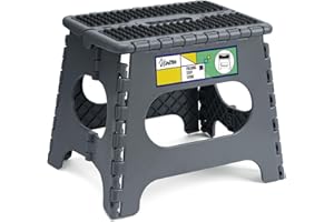 Uinicor 11" Folding Step Stool for Adults and Kids Holds Up to 300 lbs,Non-Slip Folding Stools with Portable Handle, Compact Plastic Foldable Step Stool for Bathroom,Bedroom, Kitchen Gray