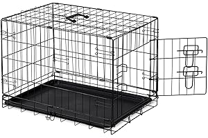 DUMOS Dog Crate, 30 Inch Medium Single Door Dog Cage with Plastic Leak-Proof Pan Tray, Folding Metal Wire Pet Kennel for Indoor, Outdoor, Travel
