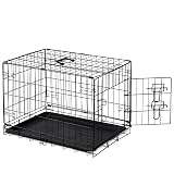 DUMOS Dog Crate, 30 Inch Medium Single Door Dog Cage with Plastic Leak-Proof Pan Tray, Folding Metal Wire Pet Kennel for Indoor, Outdoor, Travel