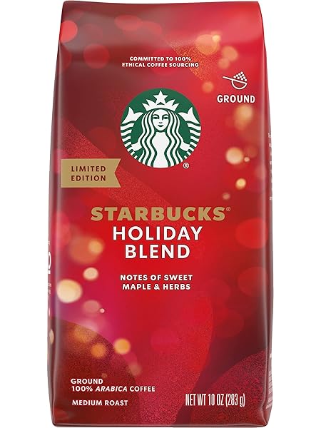 STARBUCKS GROUND COFFEE BAG, HOLIDAY BLEND, MEDIUM ROAST COFFEE, 100% ARABICA COFFEE, NOTES OF SWEET MAPLE & HERBS, 10-OUNCE BAG (PACK OF 2)