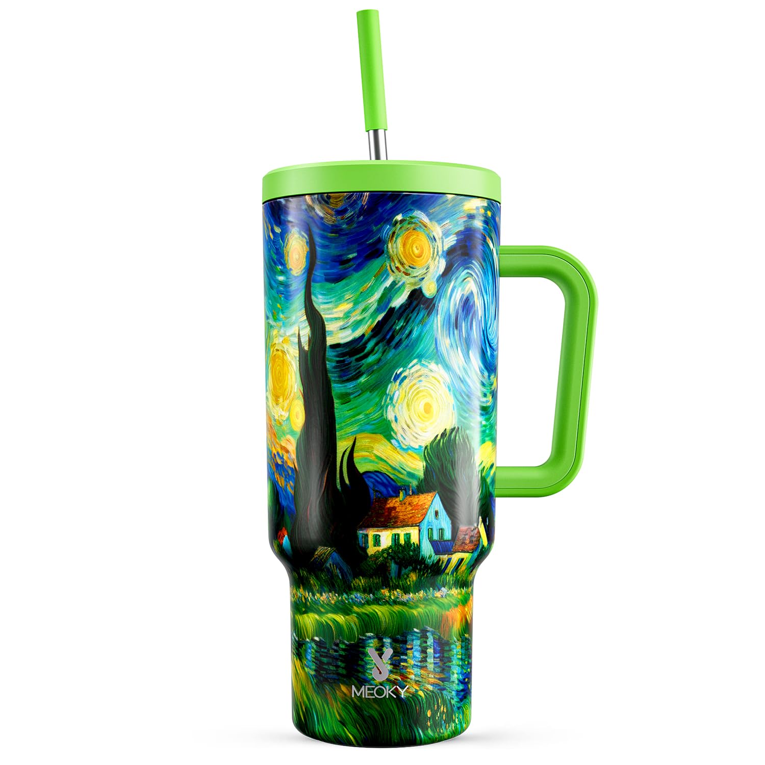 Meoky 40 oz Tumbler with Handle and Straw: Stainless Steel Insulated Tumbler with Lid and Straw - 100% Leak Proof Tumbler for Car Cup Holders - Travelers Commuters Workers, Cottage Image