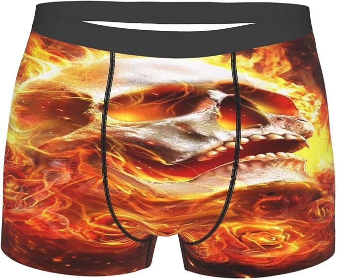 Skull skull flames rose Underwear Mens Stretch Classic Fit Boxer Briefs