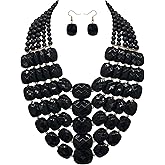 JHWZAIY 5 Layered Colorful Beaded Statement Chunky Necklaces For Women Fashion African Tribal Costume Jewelry Earring Set Multi Strand Bead Collar Choker Bib Handmade