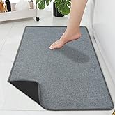 Yancorp 16"x26" Ultra Thin Bathroom Rugs,Low Profile Bath Rug,Rubber mat,Fit Under Door,Non Slip,Machine Washable Shower Rug,Dark Grey