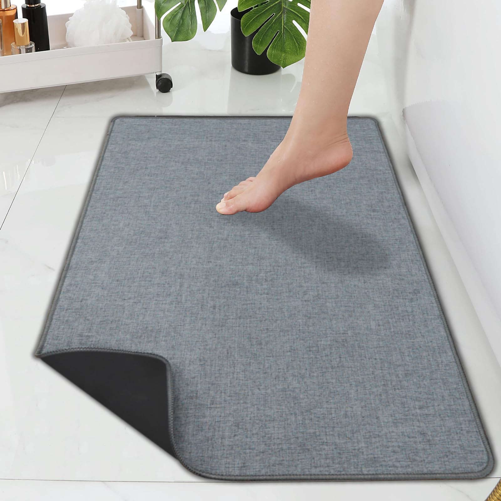 Photo 1 of Yancorp 16"x26" Ultra Thin Gray Bathroom Rugs,Low Profile Bath Mat Non Slip Fit Under Door Absorbent Shower Rug Washable Grey Indoor Door Mat Small