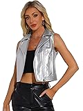 Allegra K Women's Metallic Faux Leather Vest Lapel