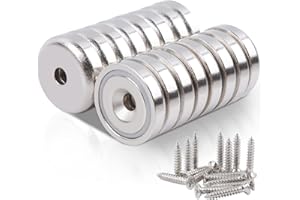 MAGXCENE 16Pack Strong Round Base Cup Magnets with Holes, 20LBS 0.63"(16mm) Ring Neodymium Cup Magnets with Countersunk Holes Heavy Duty, Rare Earth Magnets with Screws Pot Magnet for Tool Cabinet Door