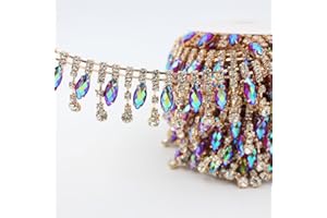 PEARLY JUN 2 Yards Rhinestone Trim Chain Crystal AB Gold Fringe Sewing Dress DIY Party Wedding Bouquet for Decoration Bridal Costume Embellishment Clothing Accessories