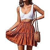 Relipop Women's Flared Short Skirt Polka Dot Pleated Mini Skater Skirt with Drawstring