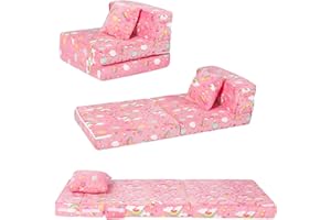 MeMoreCool Glow Tri-Fold Sofa Bed for Kids, Folding Futon Mattress and Chair, Foldable Floor Couch for Playroom and Trifold Mattress for Sleeping